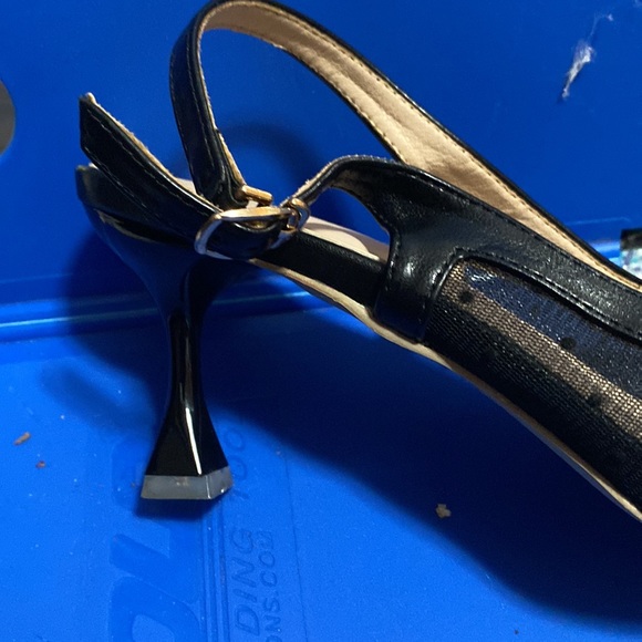 Black Mesh Closed Toe Back Strap Heels - Picture 5 of 9